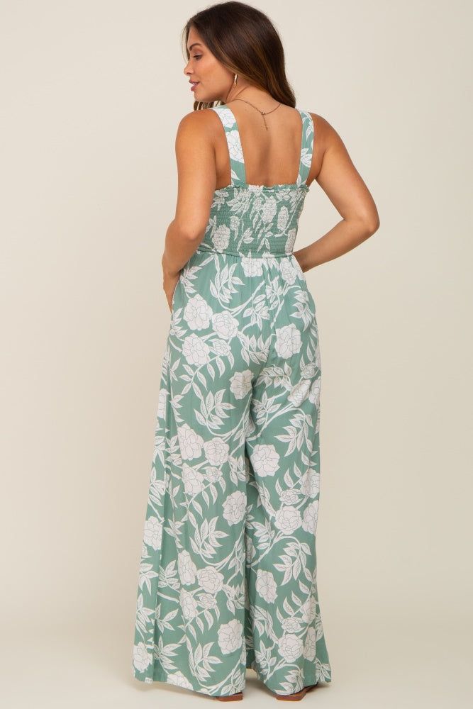 Mint Floral Sweetheart Neck Maternity Jumpsuit sold by Pinkblush product image thumbnail 3