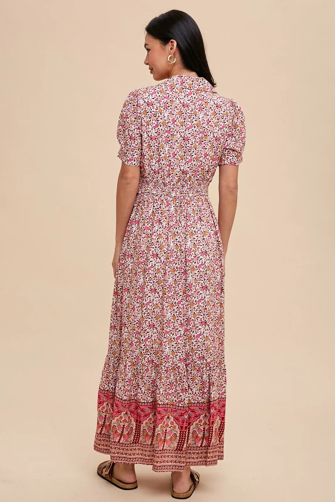 Pink Floral Button Up Midi Dress sold by Pinkblush product image thumbnail 3