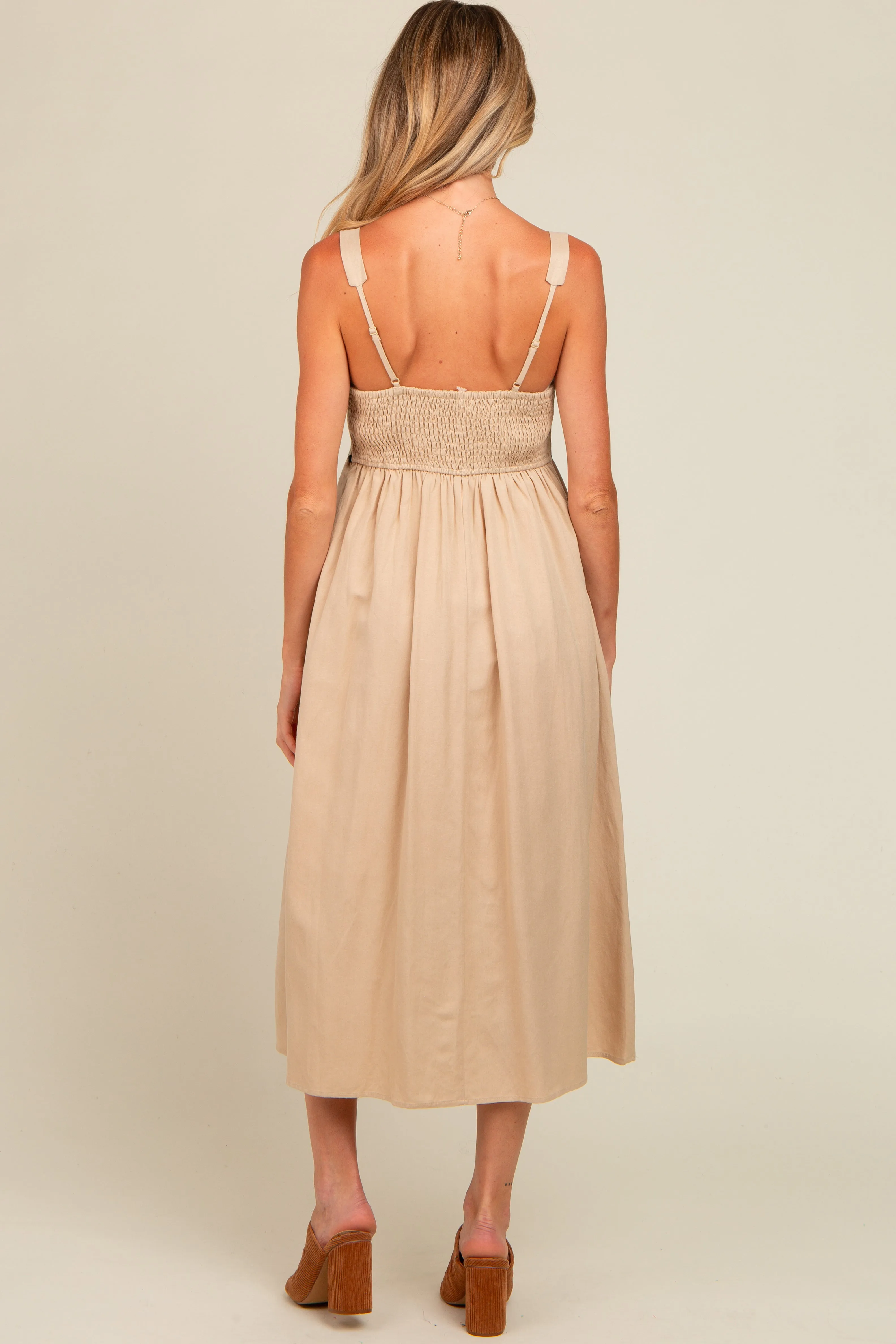 Beige Contrast Trim Maternity Midi Dress sold by Pinkblush product image thumbnail 4