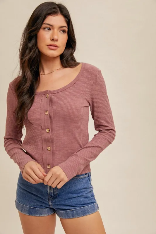 Dusty Purple Boat Neck Rib Cardigan sold by Pinkblush
