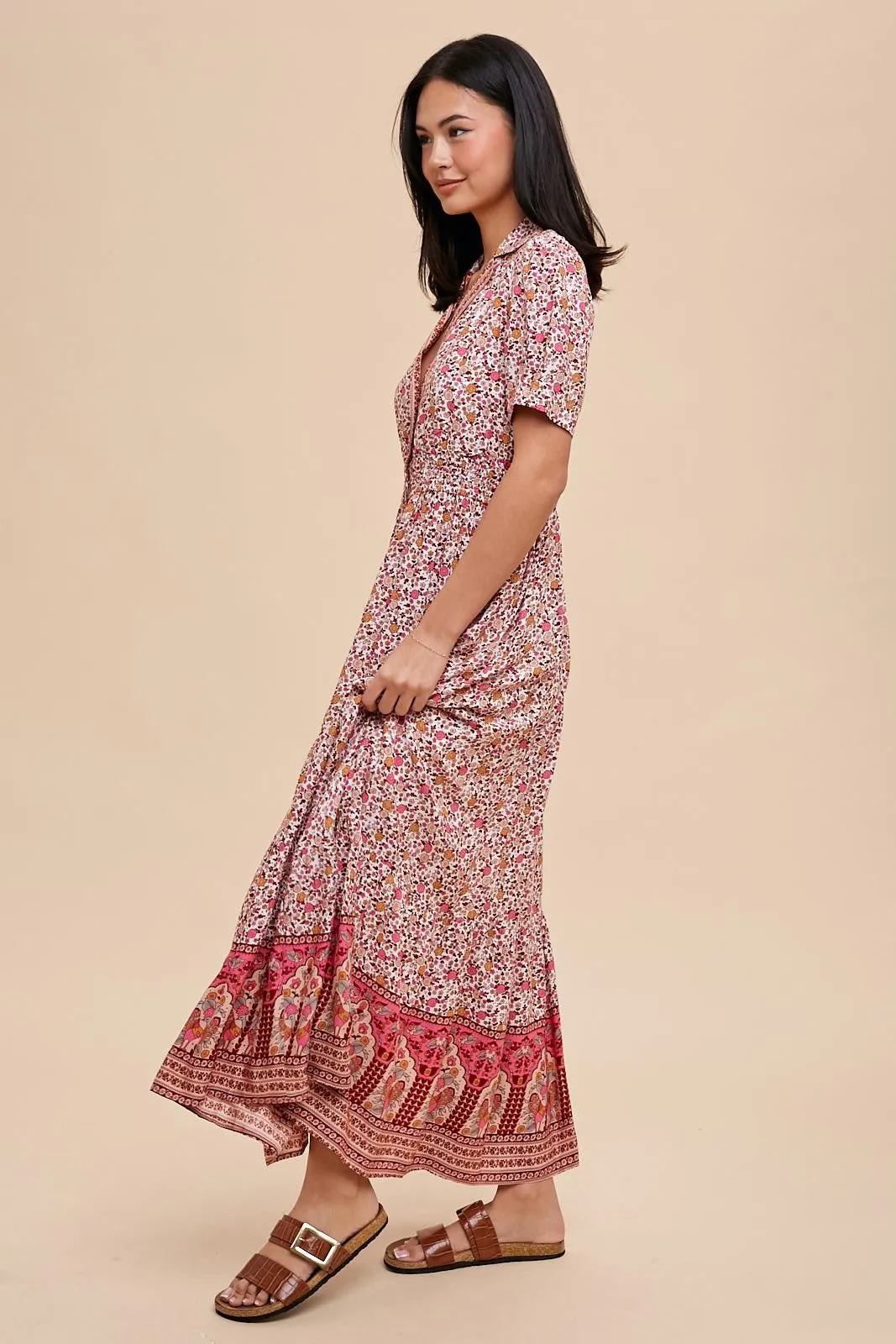 Pink Floral Button Up Midi Dress sold by Pinkblush product image thumbnail 2