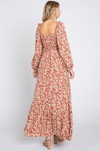 Beige Floral Square Neck Ruffle Maxi Dress sold by Pinkblush