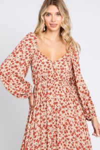 Beige Floral Square Neck Ruffle Maxi Dress sold by Pinkblush