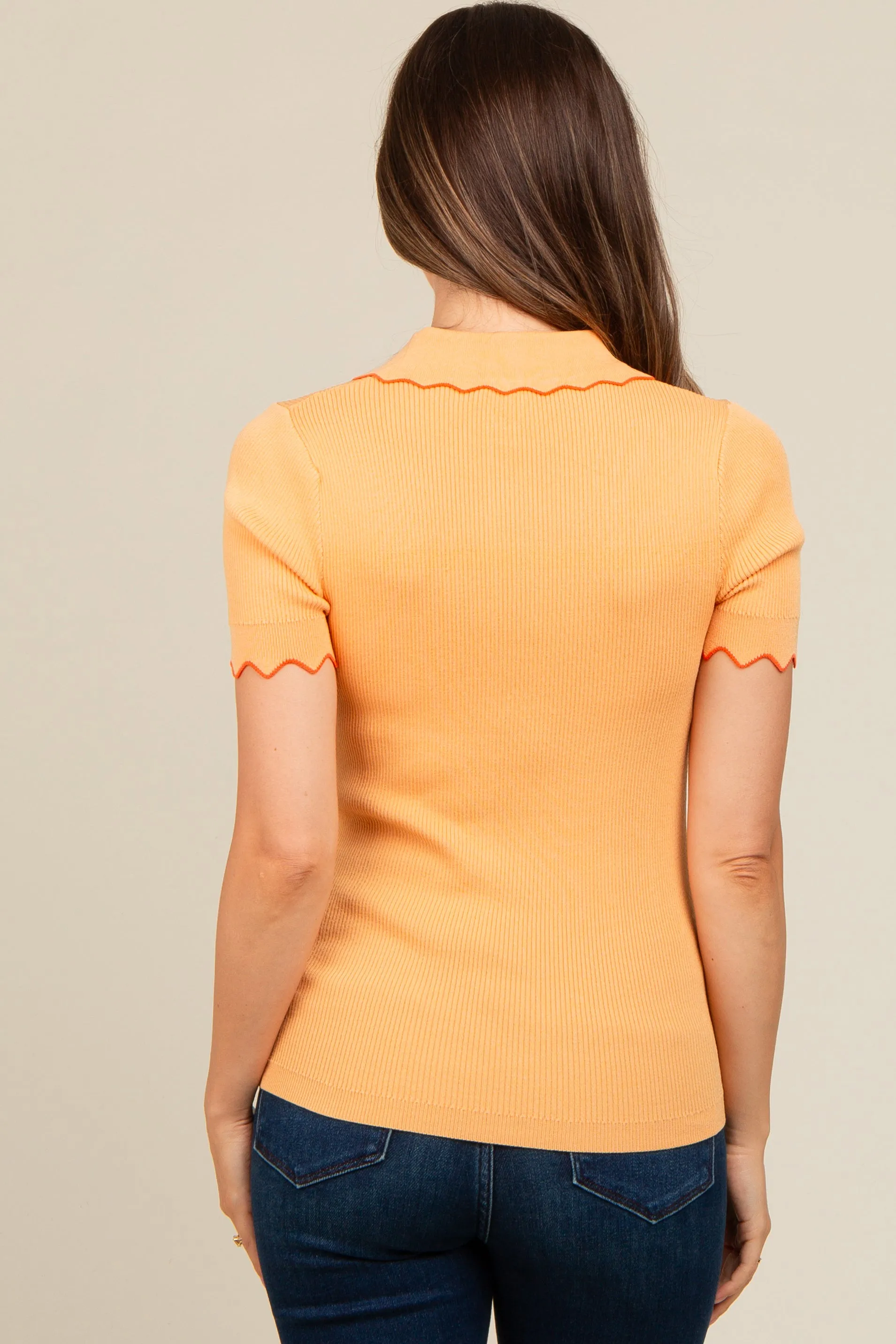 Peach Ribbed Scallop Trim Split V-Neck Short Sleeve Maternity Top sold by Pinkblush product image thumbnail 2