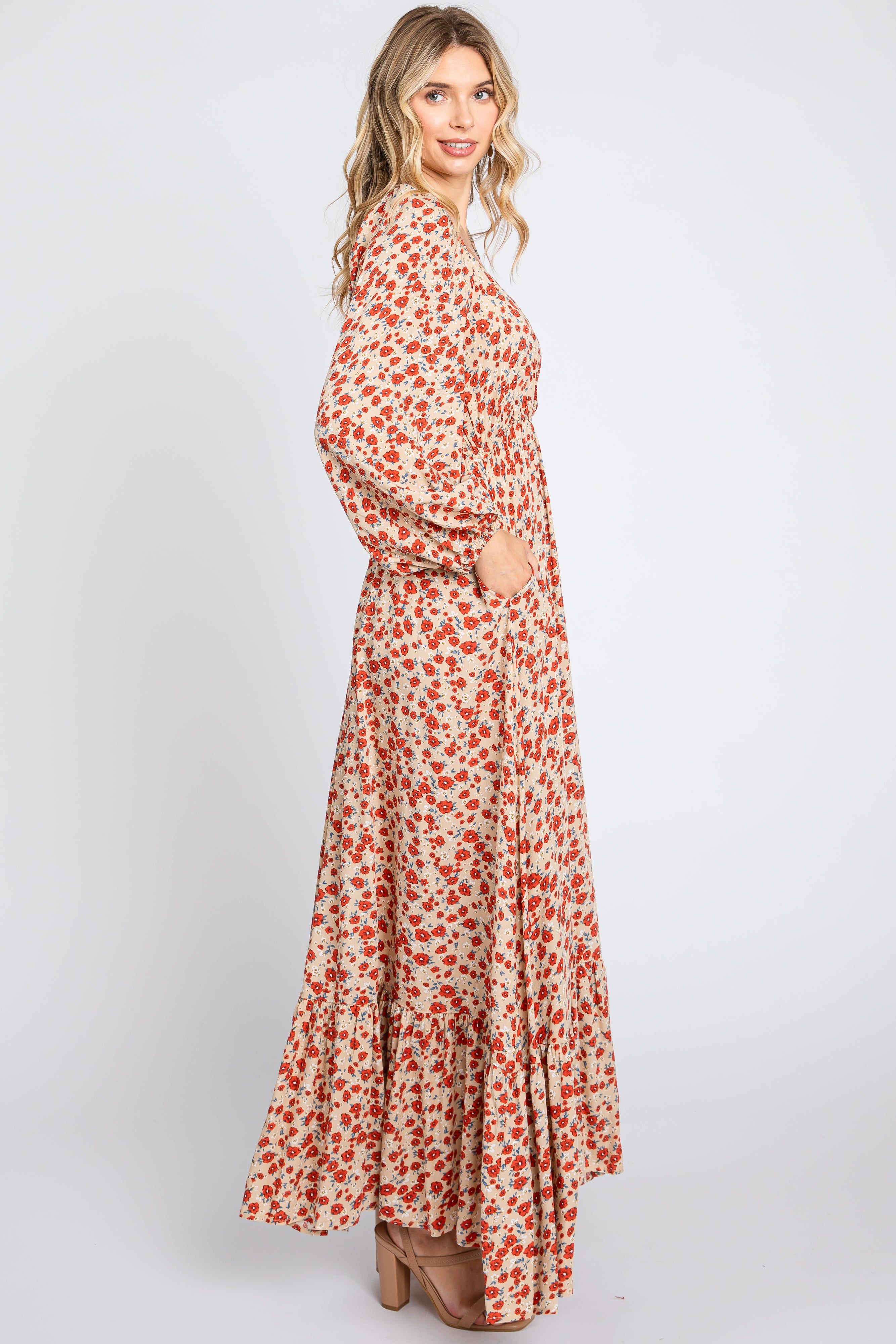 Beige Floral Square Neck Ruffle Maxi Dress sold by Pinkblush product image thumbnail 3