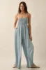Light Blue Chambray Smocked Jumpsuit sold by Pinkblush