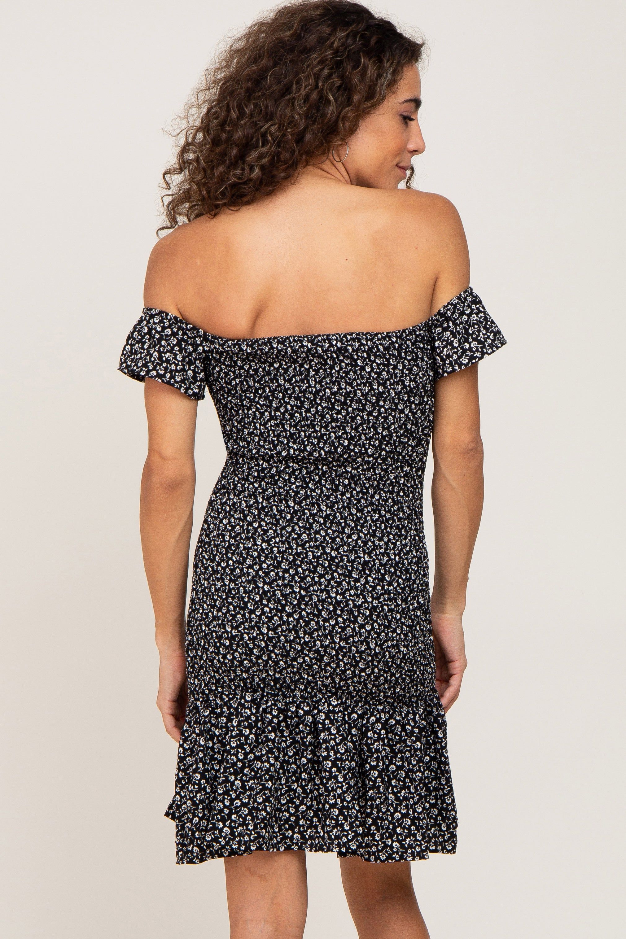 Black Ditsy Floral Smocked Mini Dress sold by Pinkblush product image thumbnail 3