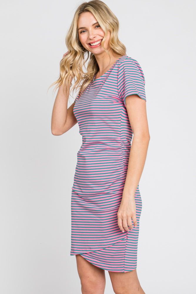 Pink Striped Ruched Side Short Sleeve Dress sold by Pinkblush product image thumbnail 2