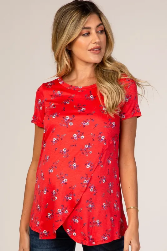 Red Floral Draped Maternity/Nursing Top sold by Pinkblush
