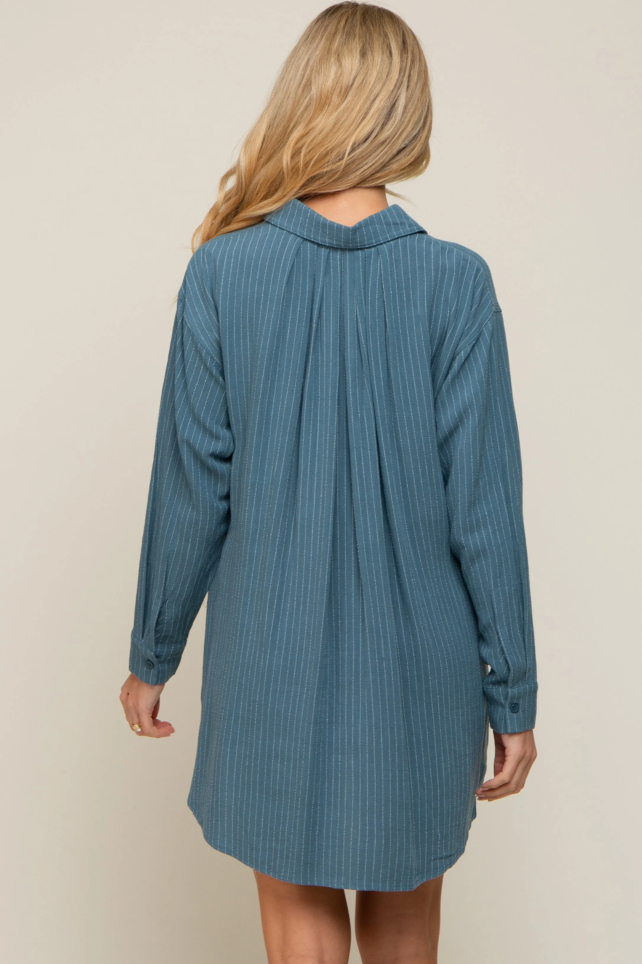 Teal Pinstriped Button-Down Linen Maternity Dress sold by Pinkblush product image thumbnail 4