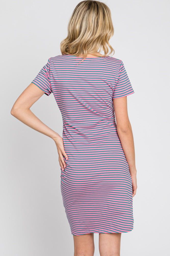 Pink Striped Ruched Side Short Sleeve Dress sold by Pinkblush product image thumbnail 3