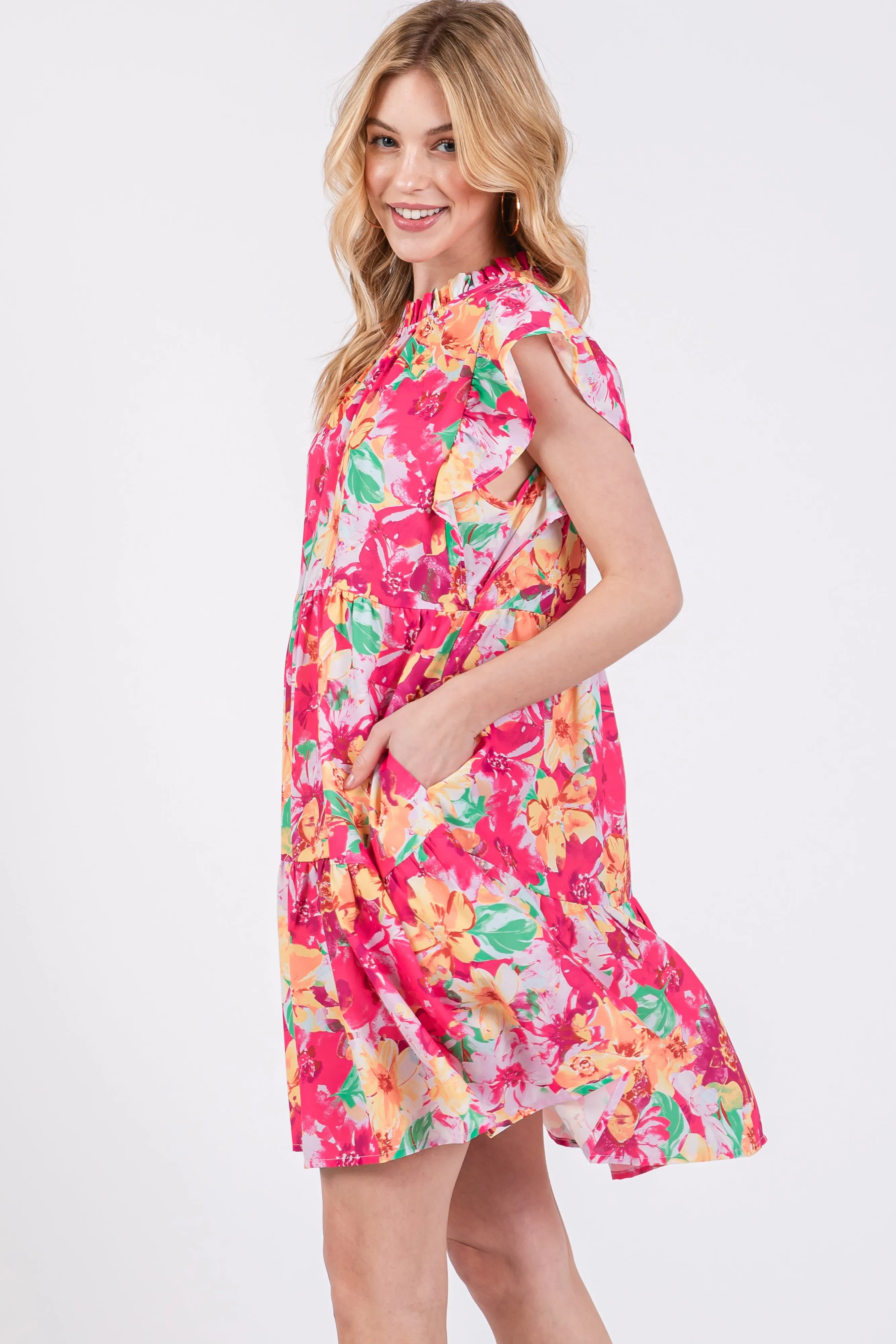 Fuchsia Floral Ruffle Tiered Dress sold by Pinkblush product image thumbnail 2