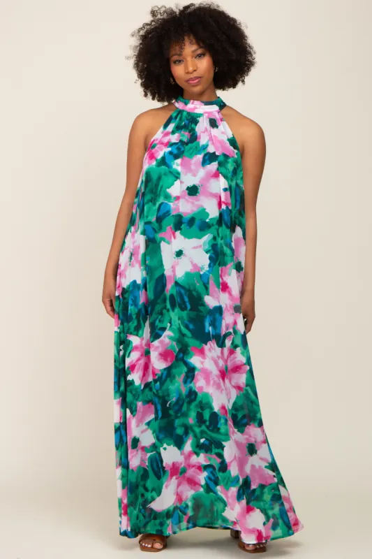 Green Multi-Color Halter Maxi Dress sold by Pinkblush