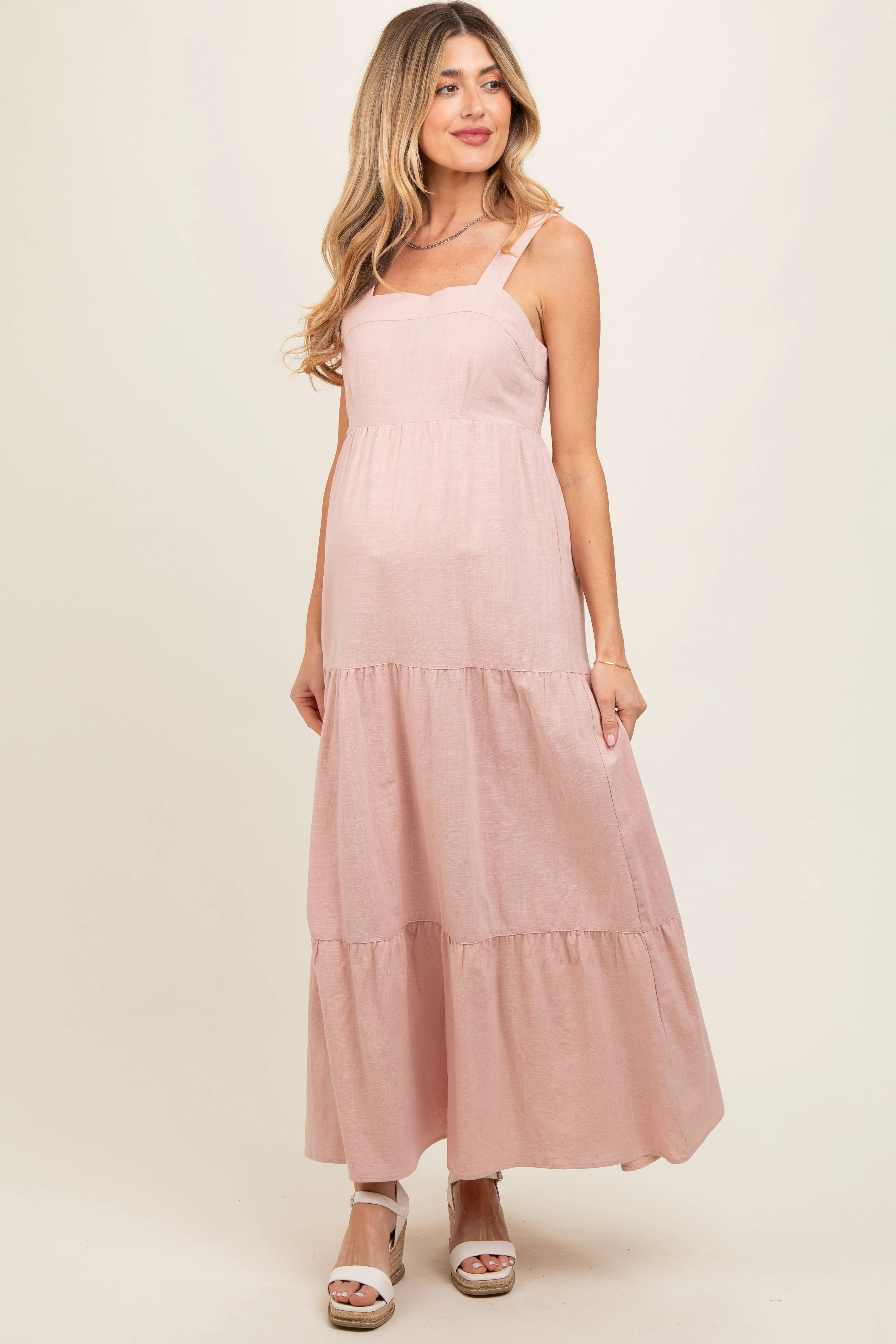 Light Pink Tiered Maternity Maxi Dress sold by Pinkblush product image thumbnail 2
