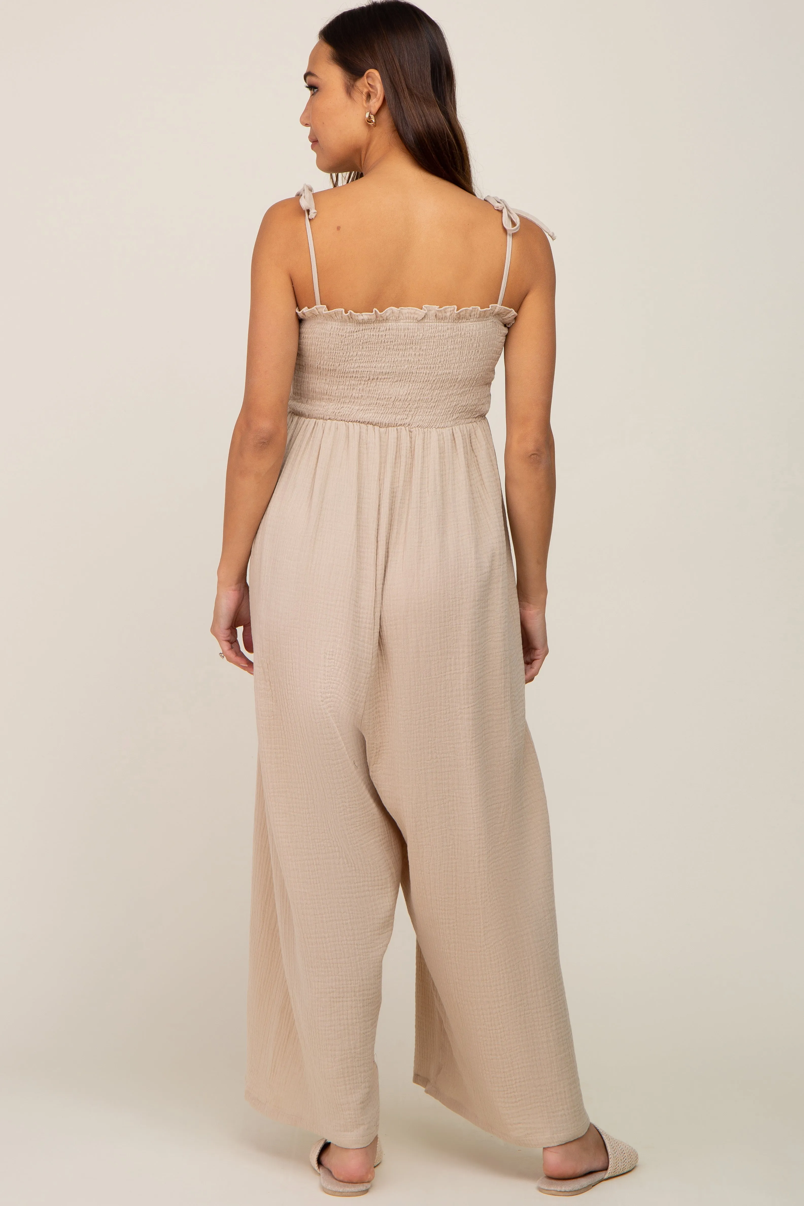 Taupe Sleeveless Cropped Maternity Jumpsuit sold by Pinkblush product image thumbnail 3