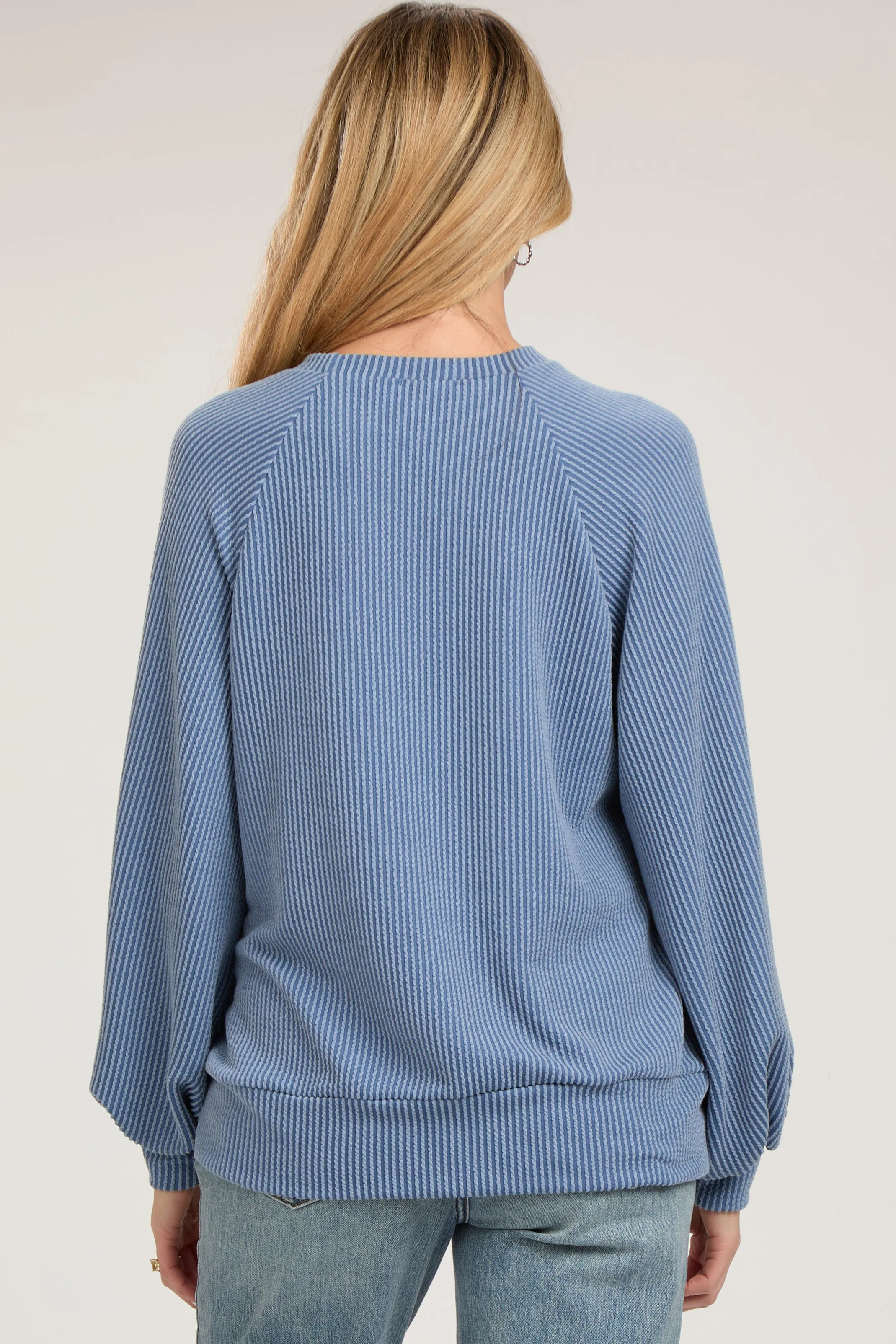 Blue Ribbed Long Sleeve Maternity Top sold by Pinkblush product image thumbnail 3