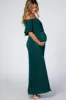Forest Green Pleated Ruffle Off Shoulder Maternity Maxi Dress sold by Pinkblush