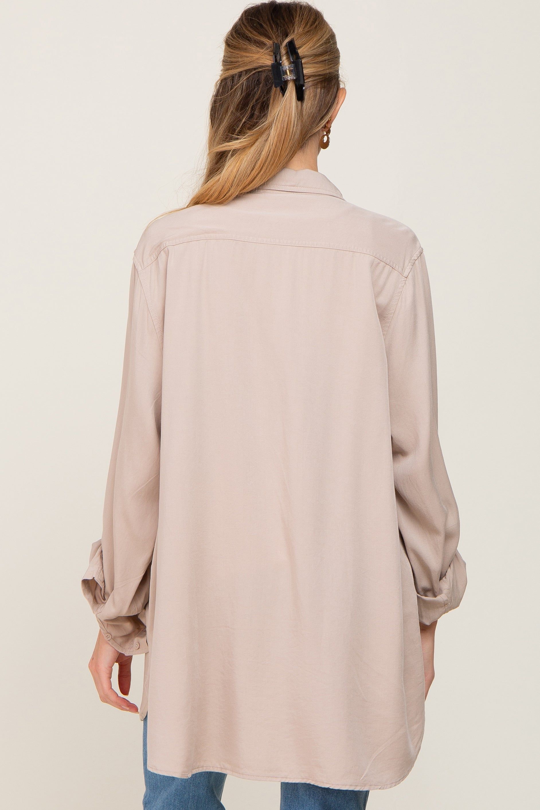 Beige Oversized Maternity Button Down Blouse sold by Pinkblush product image thumbnail 3