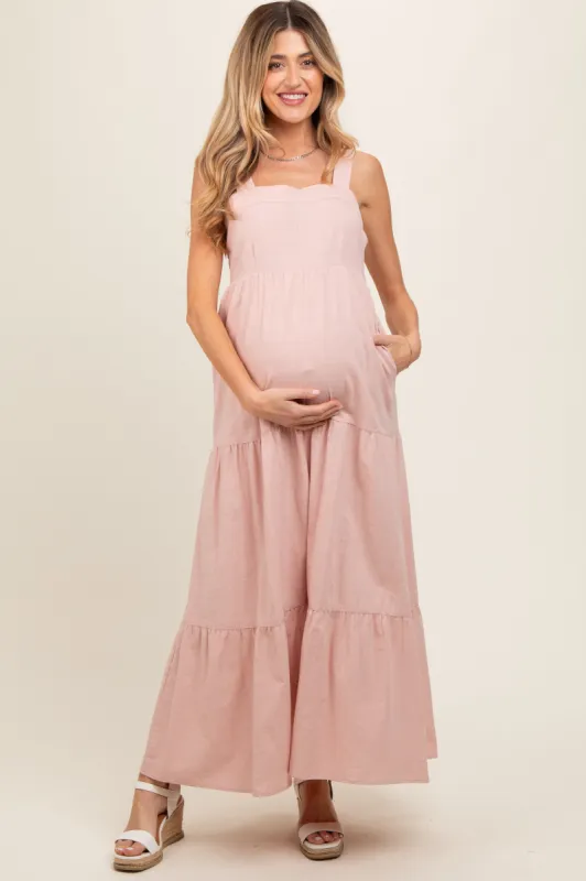 Light Pink Tiered Maternity Maxi Dress sold by Pinkblush