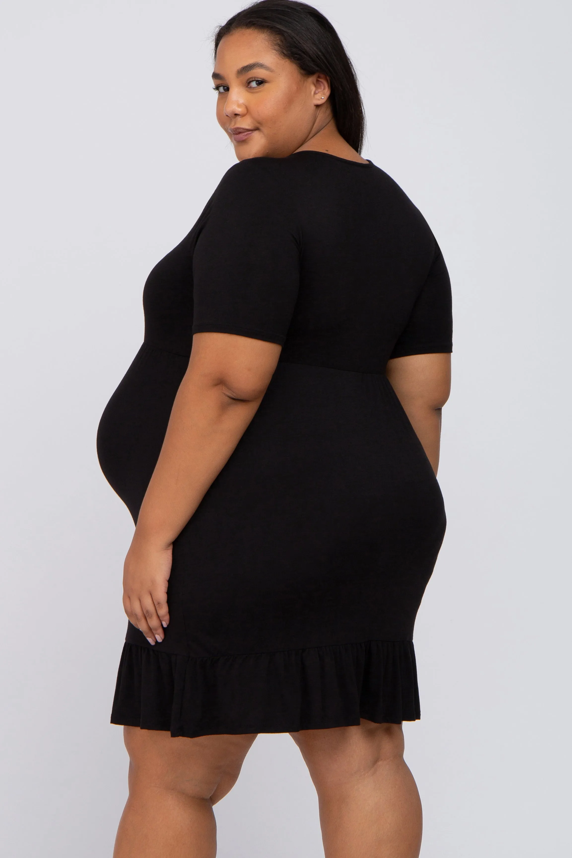 Black V-Neck Ruffle Hem Maternity Dress sold by Pinkblush product image thumbnail 3