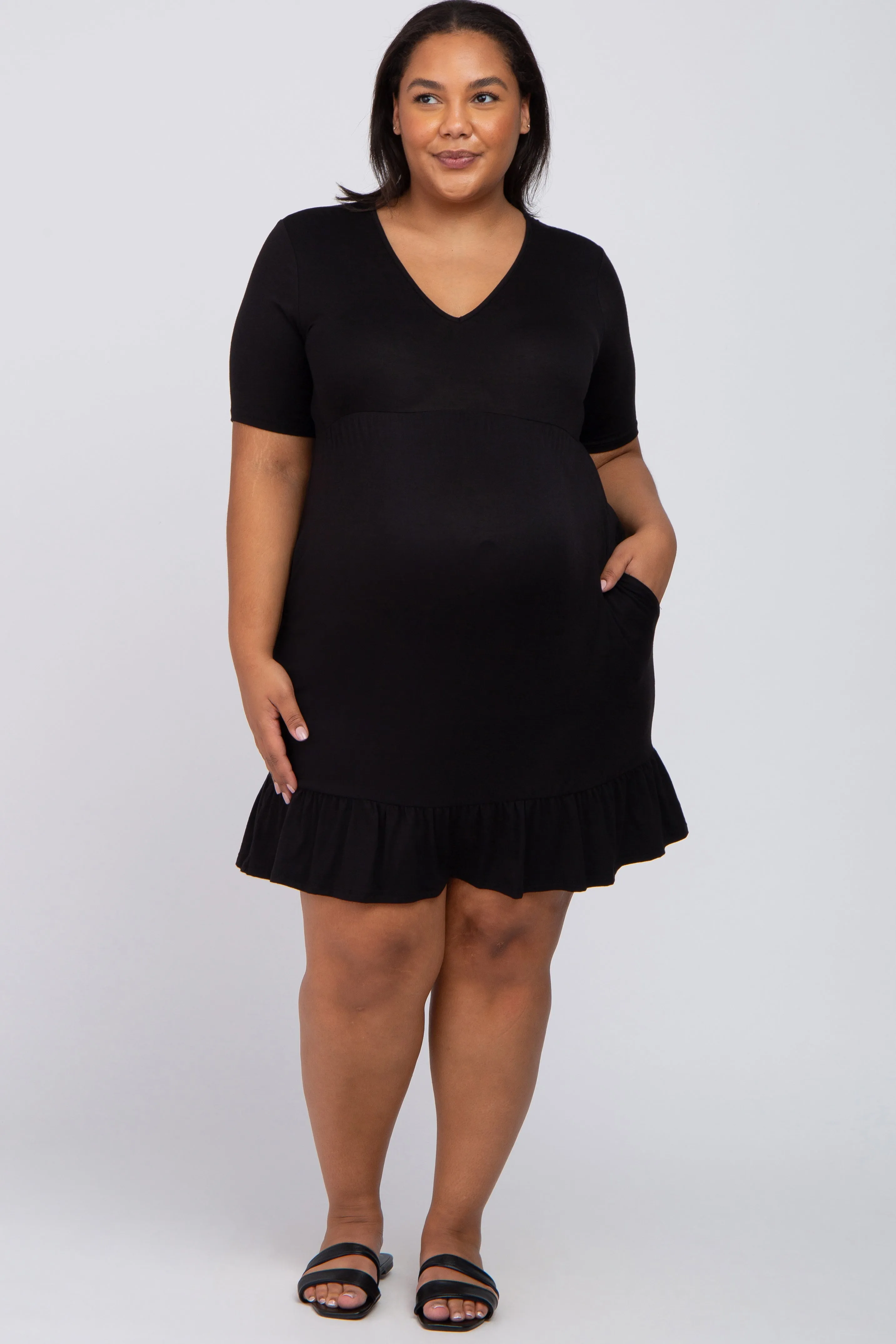 Black V-Neck Ruffle Hem Maternity Dress sold by Pinkblush product image thumbnail 4