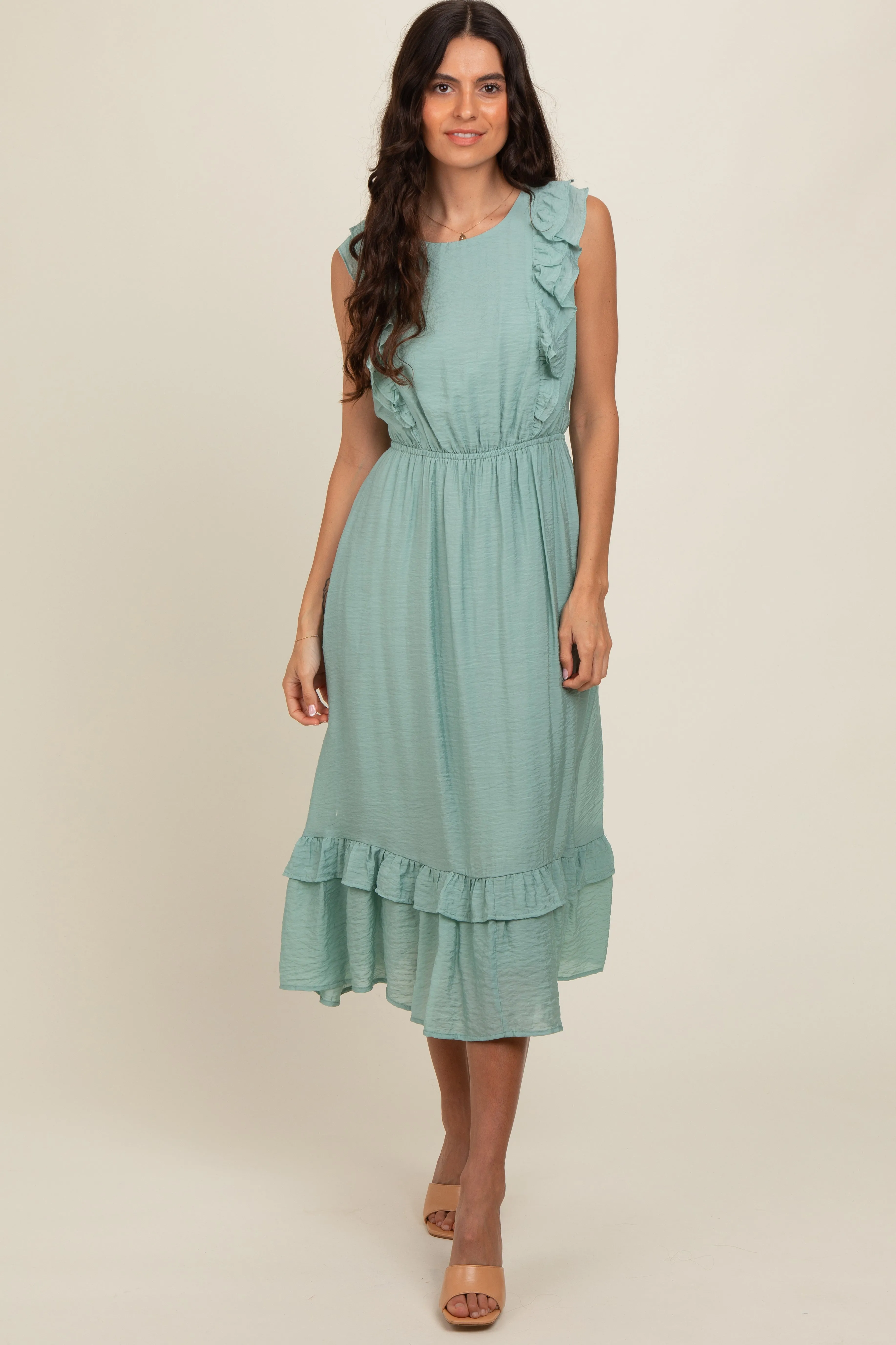 Jade Texture Ruffle Accent Midi Dress sold by Pinkblush product image thumbnail 2