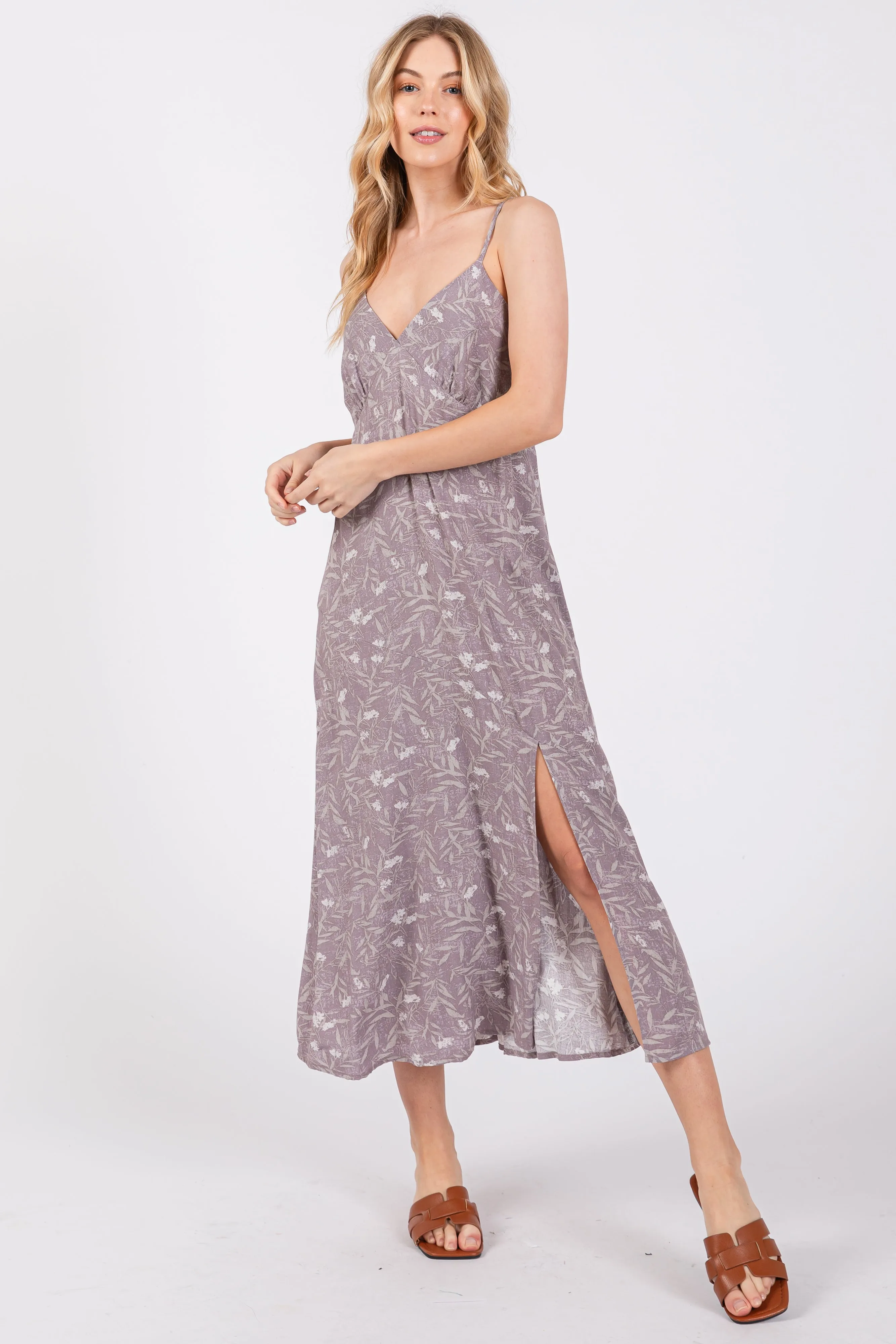 Lavender Floral V-Neck Side Slit Maternity Midi Dress sold by Pinkblush product image thumbnail 3