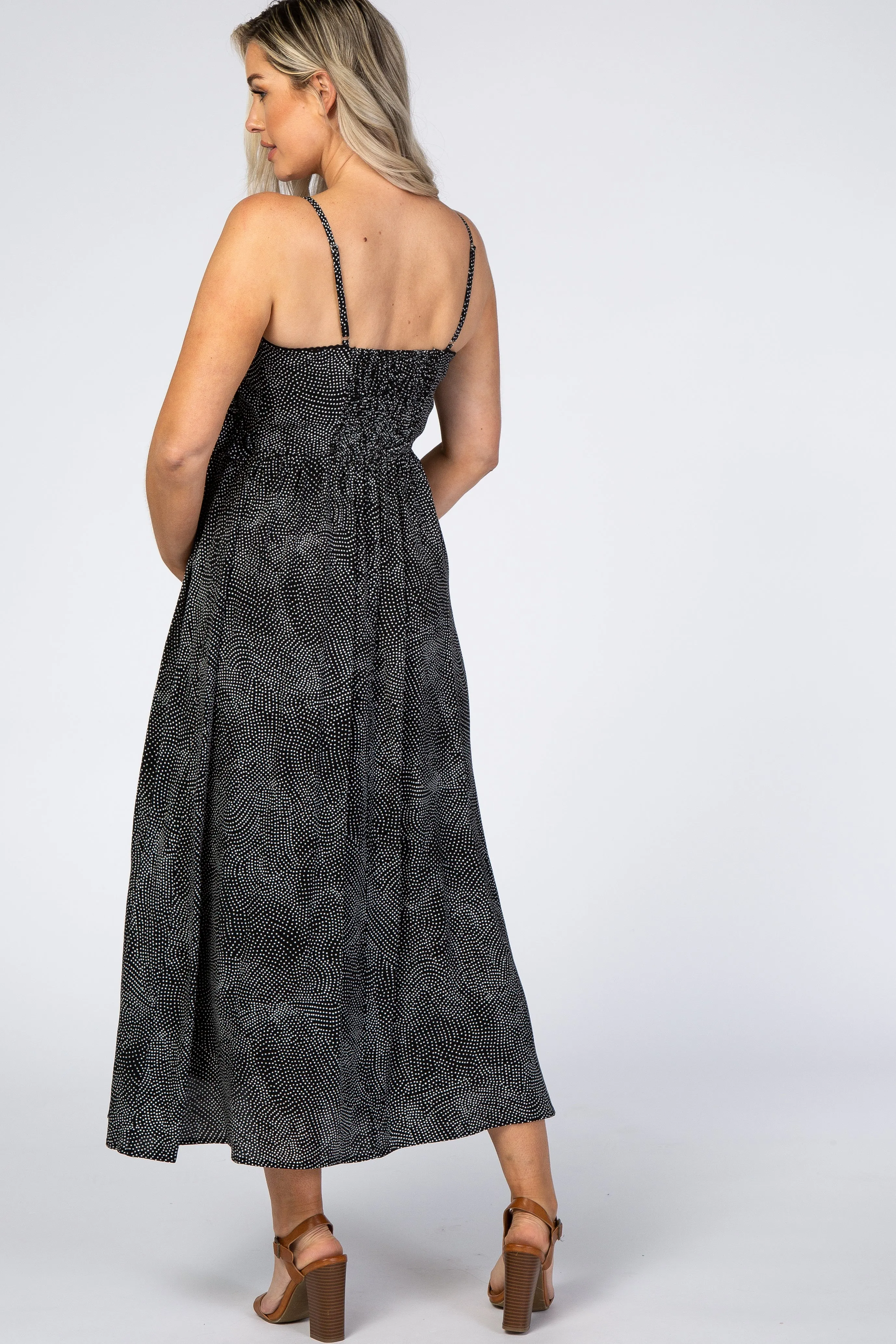 Black Dot Print V-Neck Maternity Midi Dress sold by Pinkblush product image thumbnail 3