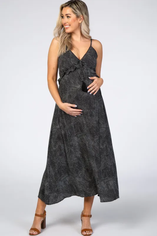 Black Dot Print V-Neck Maternity Midi Dress sold by Pinkblush