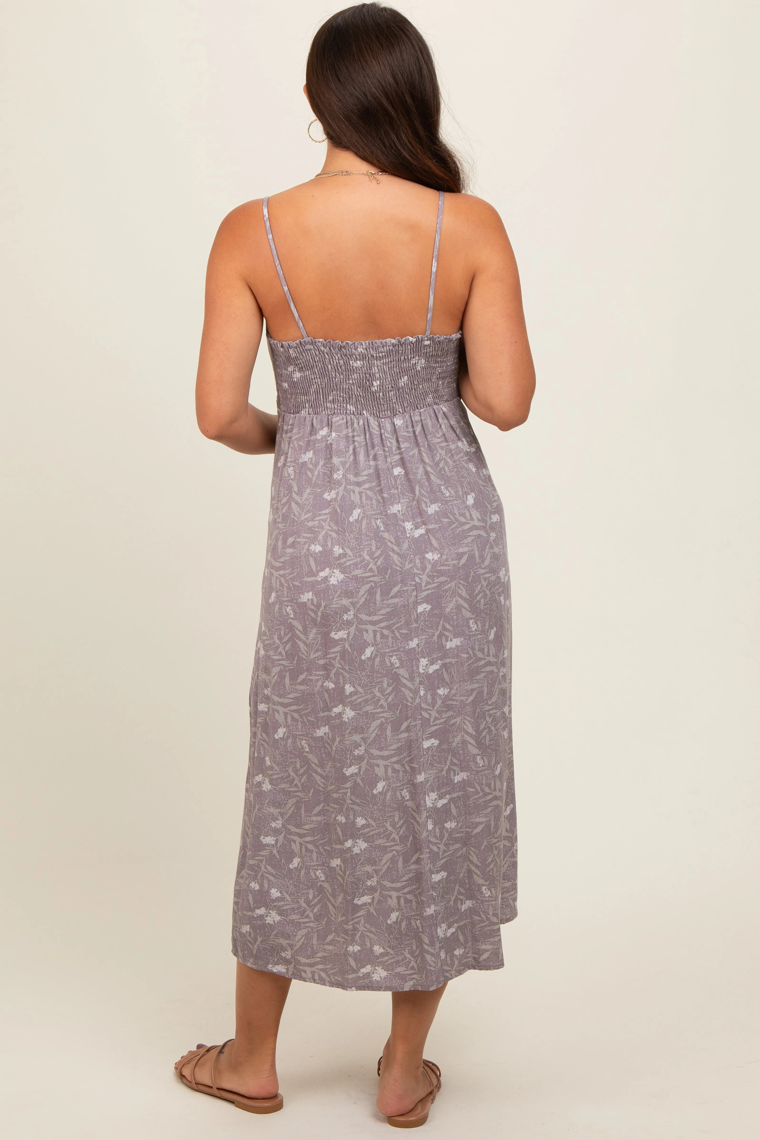 Lavender Floral V-Neck Side Slit Maternity Midi Dress sold by Pinkblush product image thumbnail 2