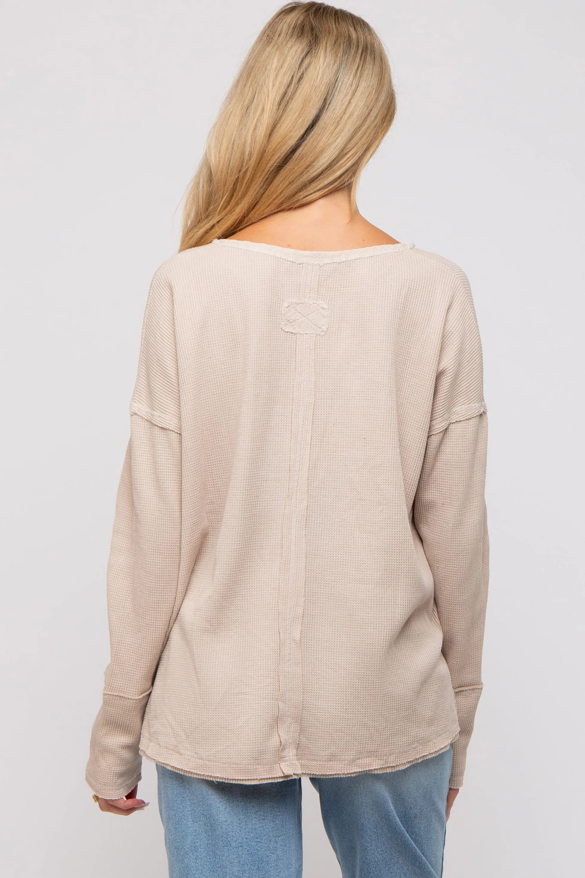 Beige Waffle Knit Maternity Henley Top sold by Pinkblush product image thumbnail 4
