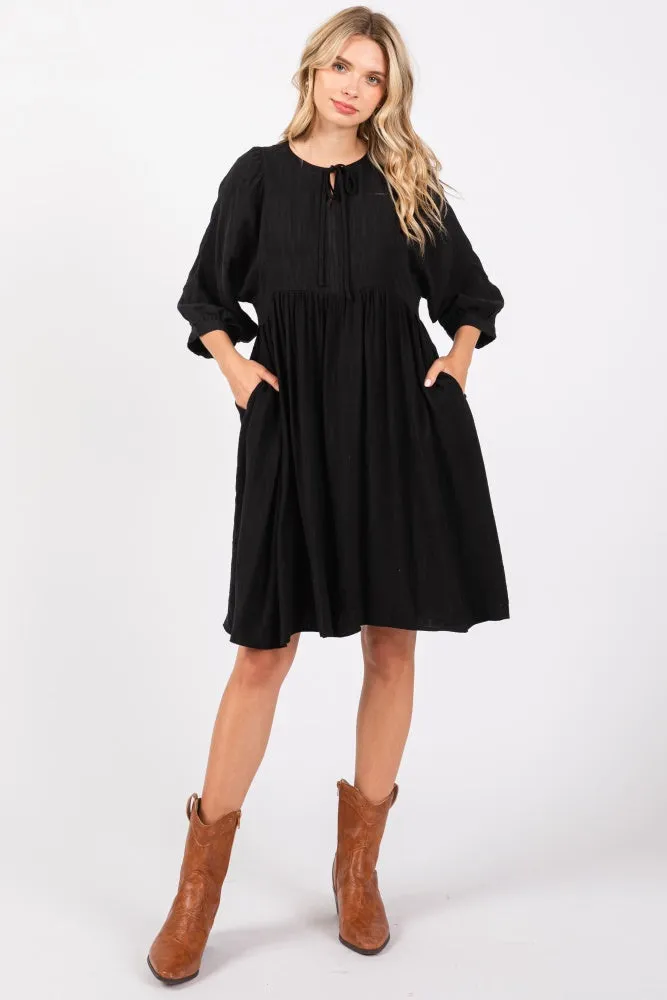 Black Printed Front Tie Maternity 3/4 Sleeve Dress sold by Pinkblush product image thumbnail 4