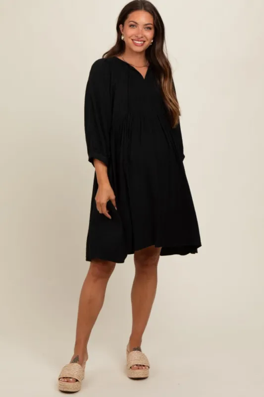 Black Printed Front Tie Maternity 3/4 Sleeve Dress sold by Pinkblush