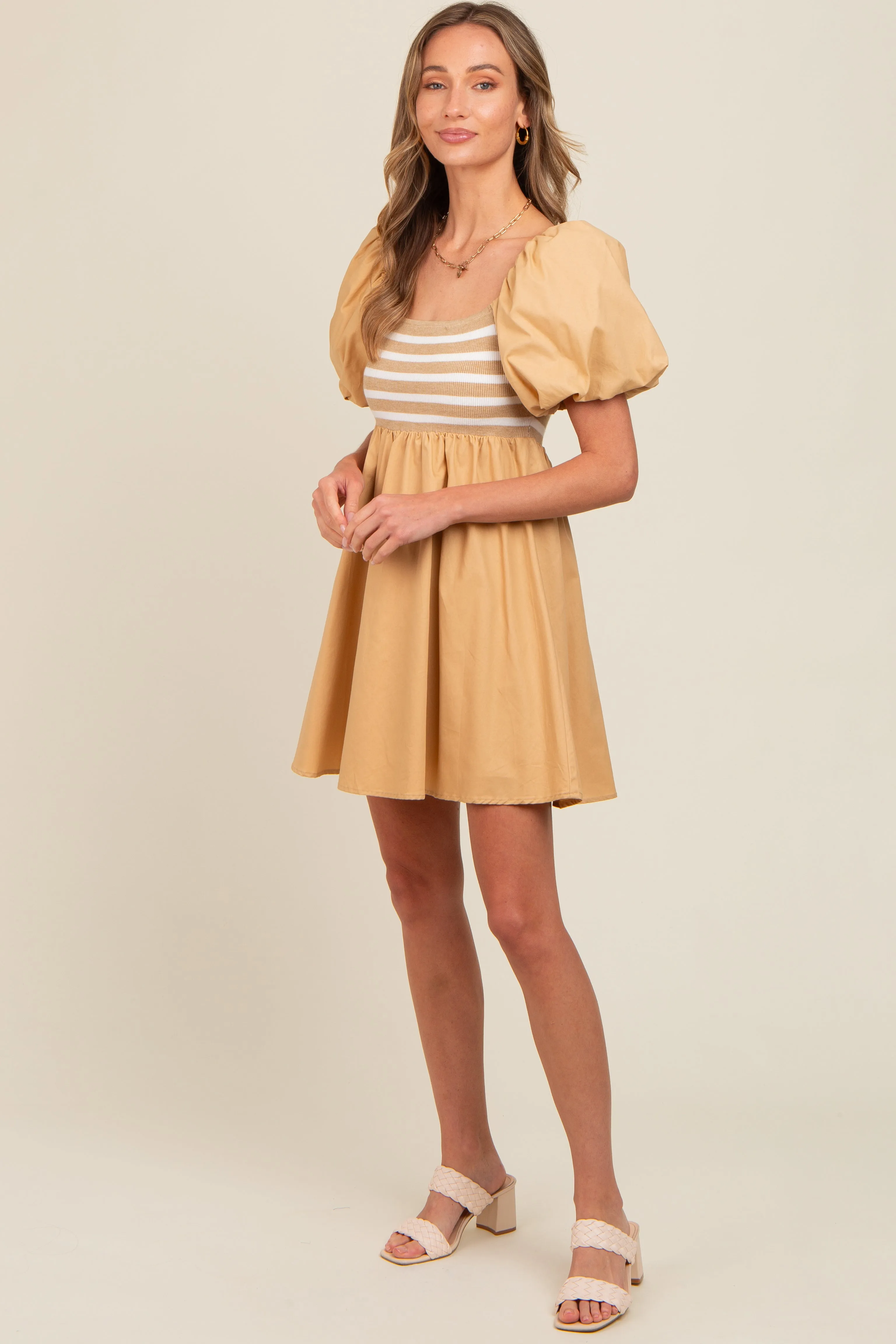 Beige Knit Contrast Poplin Dress sold by Pinkblush product image thumbnail 2
