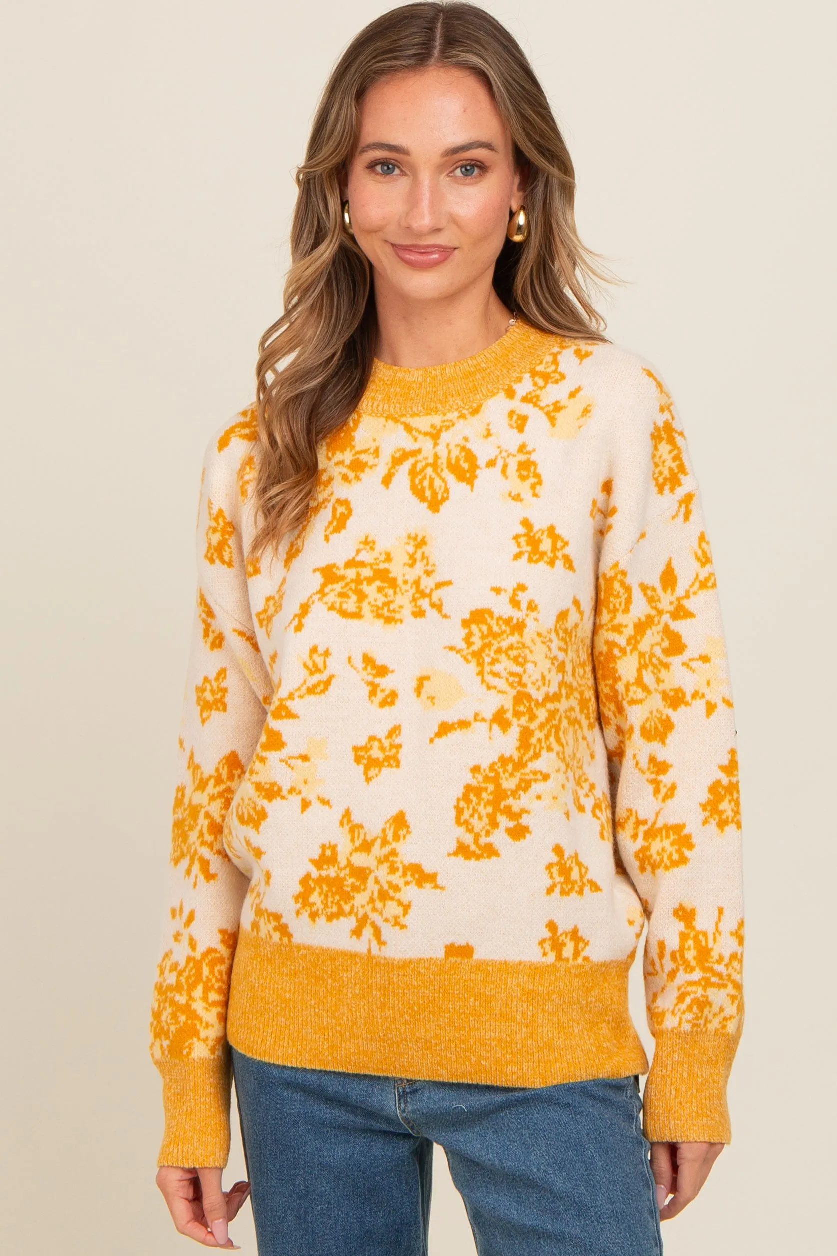 Yellow Floral Crew Neck Maternity Sweater sold by Pinkblush product image thumbnail 3