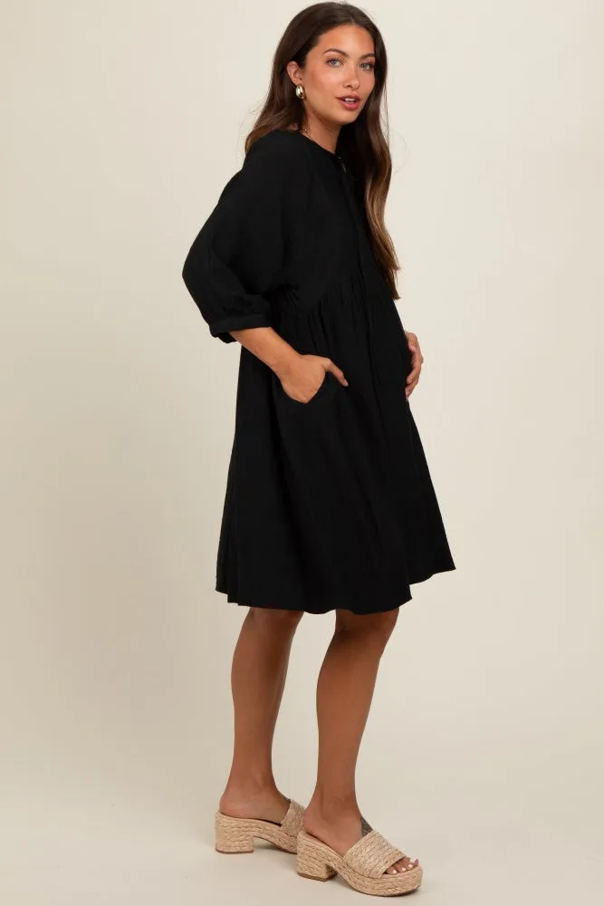 Black Printed Front Tie Maternity 3/4 Sleeve Dress sold by Pinkblush product image thumbnail 2