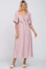 Light Pink Front Tie Ruffle Sleeve Maternity Midi Dress sold by Pinkblush
