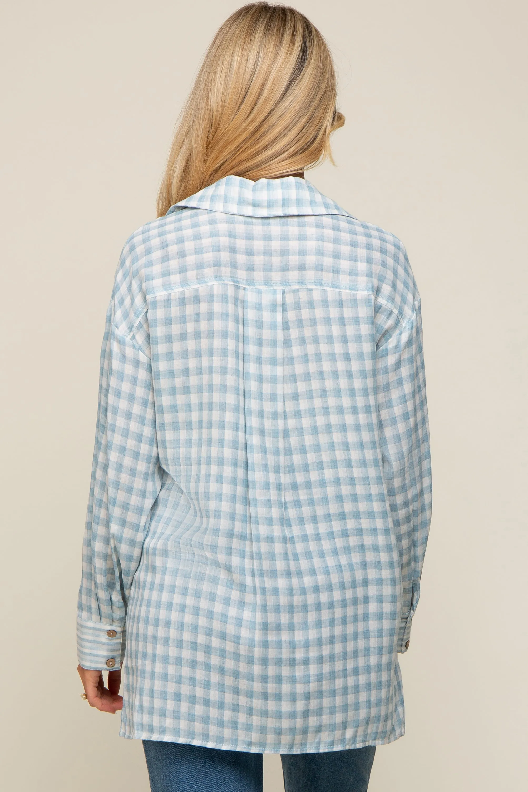 Light Blue Plaid Front Pocket Hi-Low Maternity Top sold by Pinkblush product image thumbnail 4