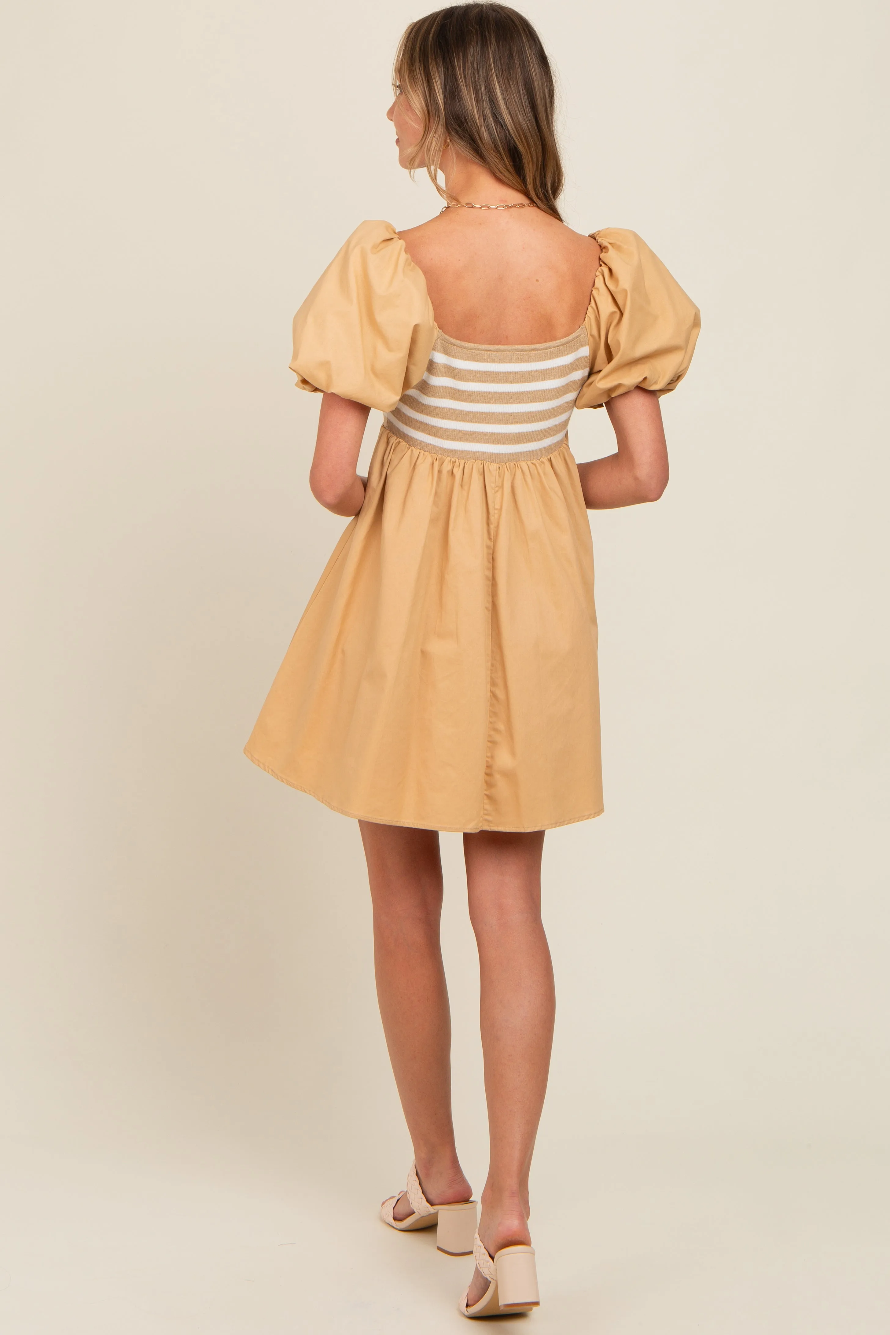 Beige Knit Contrast Poplin Dress sold by Pinkblush product image thumbnail 3