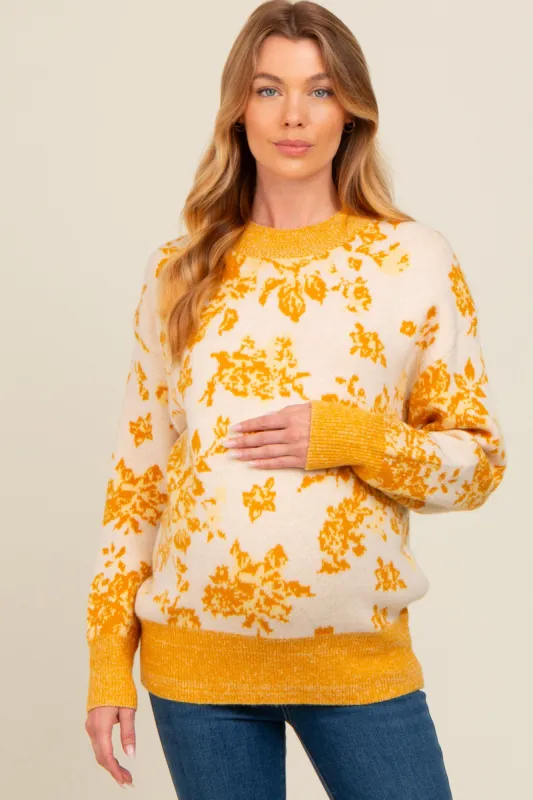 Yellow Floral Crew Neck Maternity Sweater sold by Pinkblush