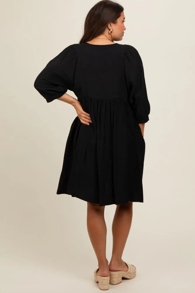 Black Printed Front Tie Maternity 3/4 Sleeve Dress sold by Pinkblush product image thumbnail 3