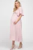 Light Pink Front Tie Ruffle Sleeve Maternity Midi Dress sold by Pinkblush