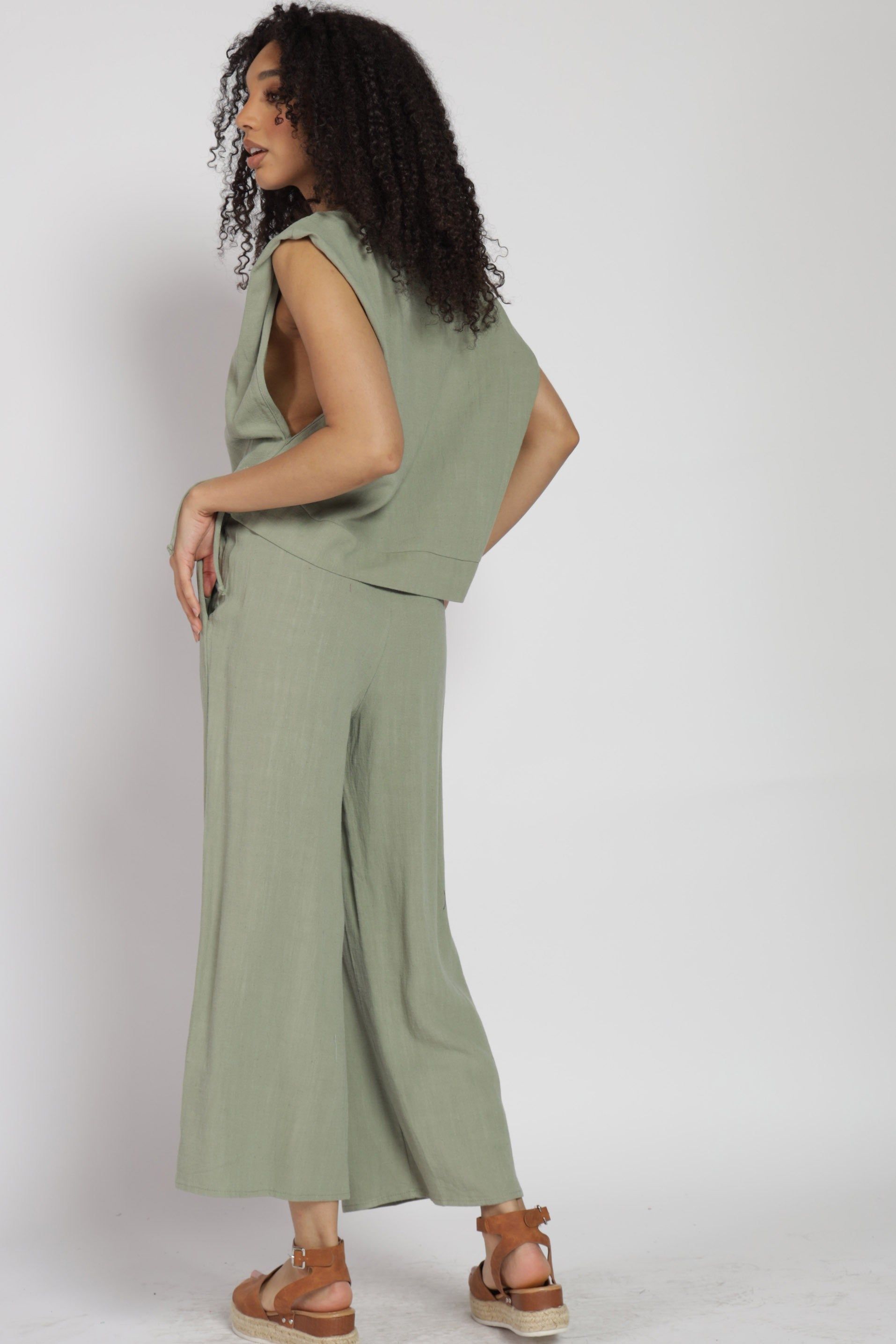 Olive Linen Top And Pants With Side Pockets sold by Pinkblush product image thumbnail 3