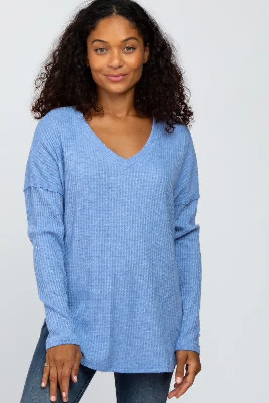 Blue Waffle Knit Long Sleeve Top sold by Pinkblush