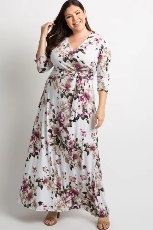 PinkBlush White Floral Plus Nursing Wrap Maxi Dress sold by Pinkblush