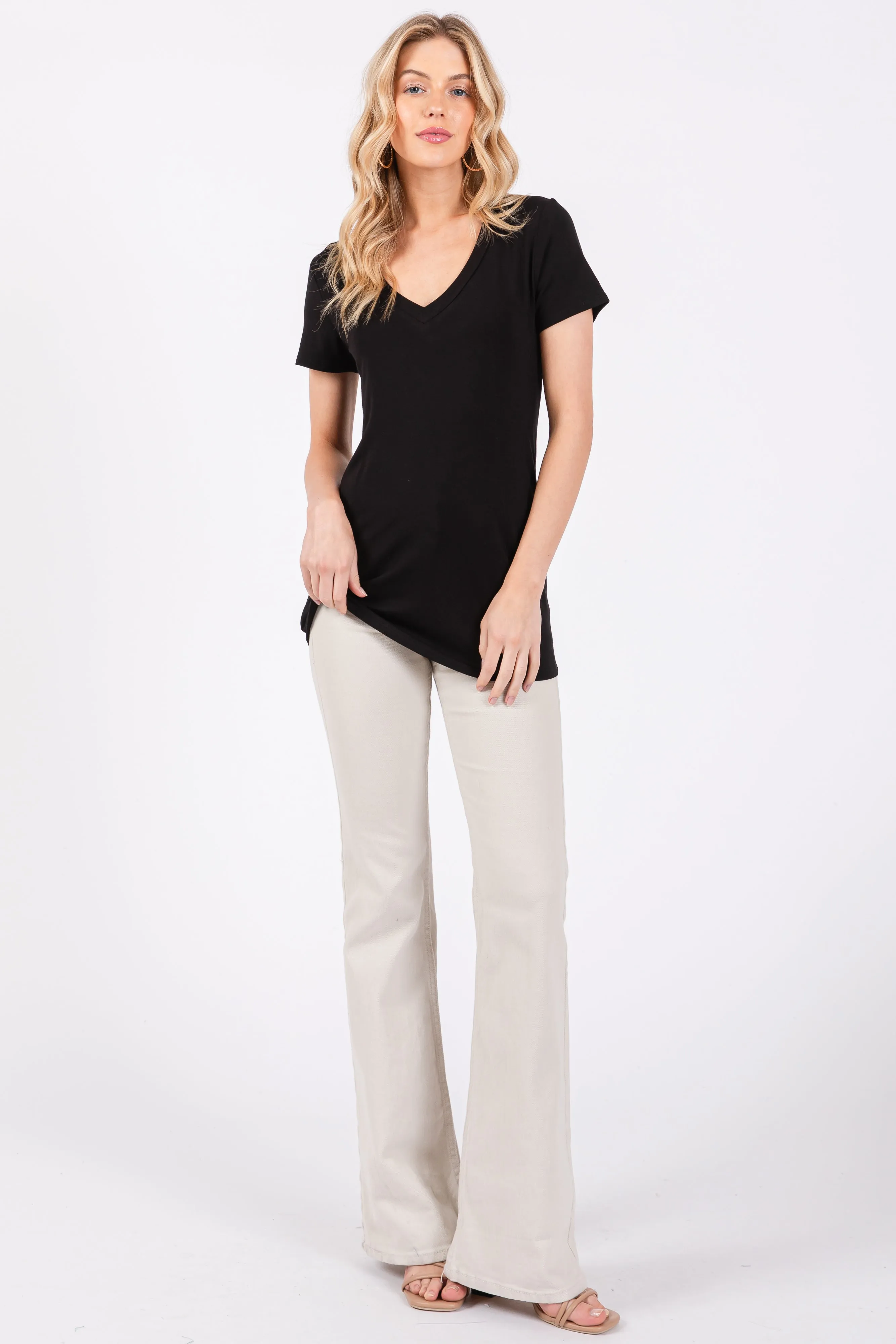 Black V-Neck Short Sleeve Top sold by Pinkblush product image thumbnail 4