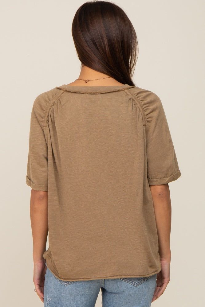 Mocha Front Pocket Raw Edge Trim Short Sleeve Maternity Top sold by Pinkblush product image thumbnail 3