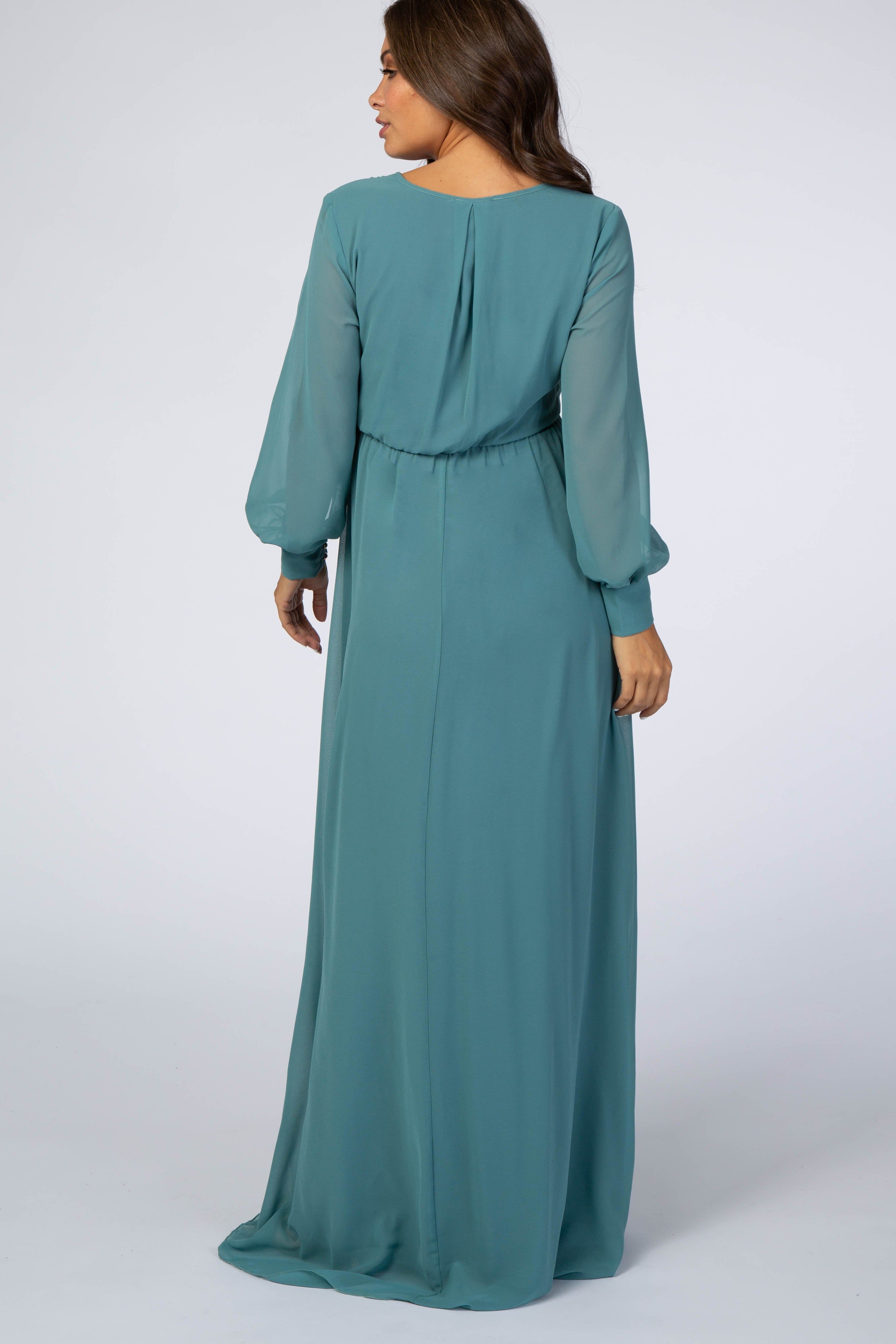 Jade Chiffon Long Sleeve Maternity Maxi Dress sold by Pinkblush product image thumbnail 3