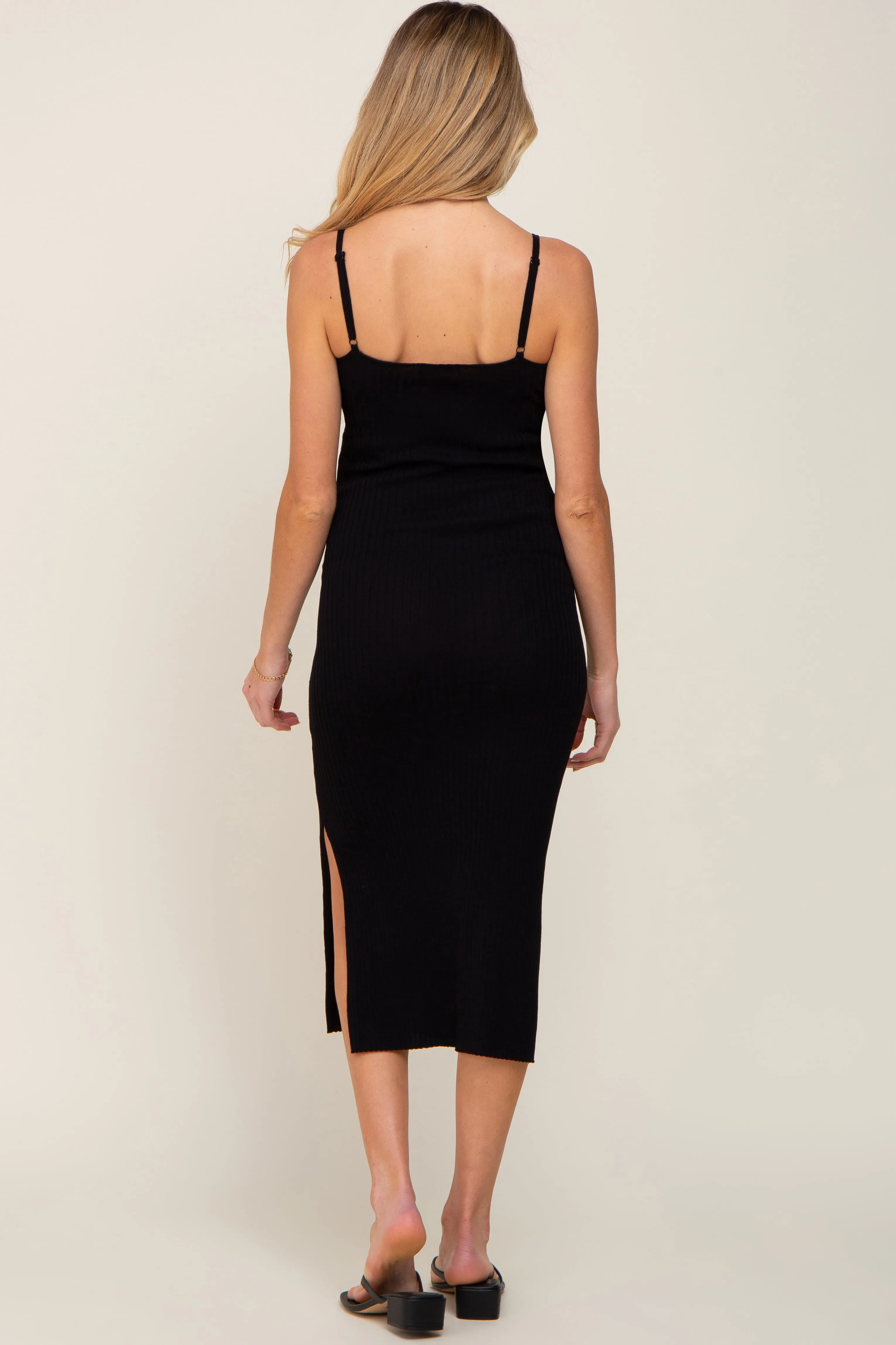Black Ribbed Knit Side Slit Maternity Midi Dress sold by Pinkblush product image thumbnail 3