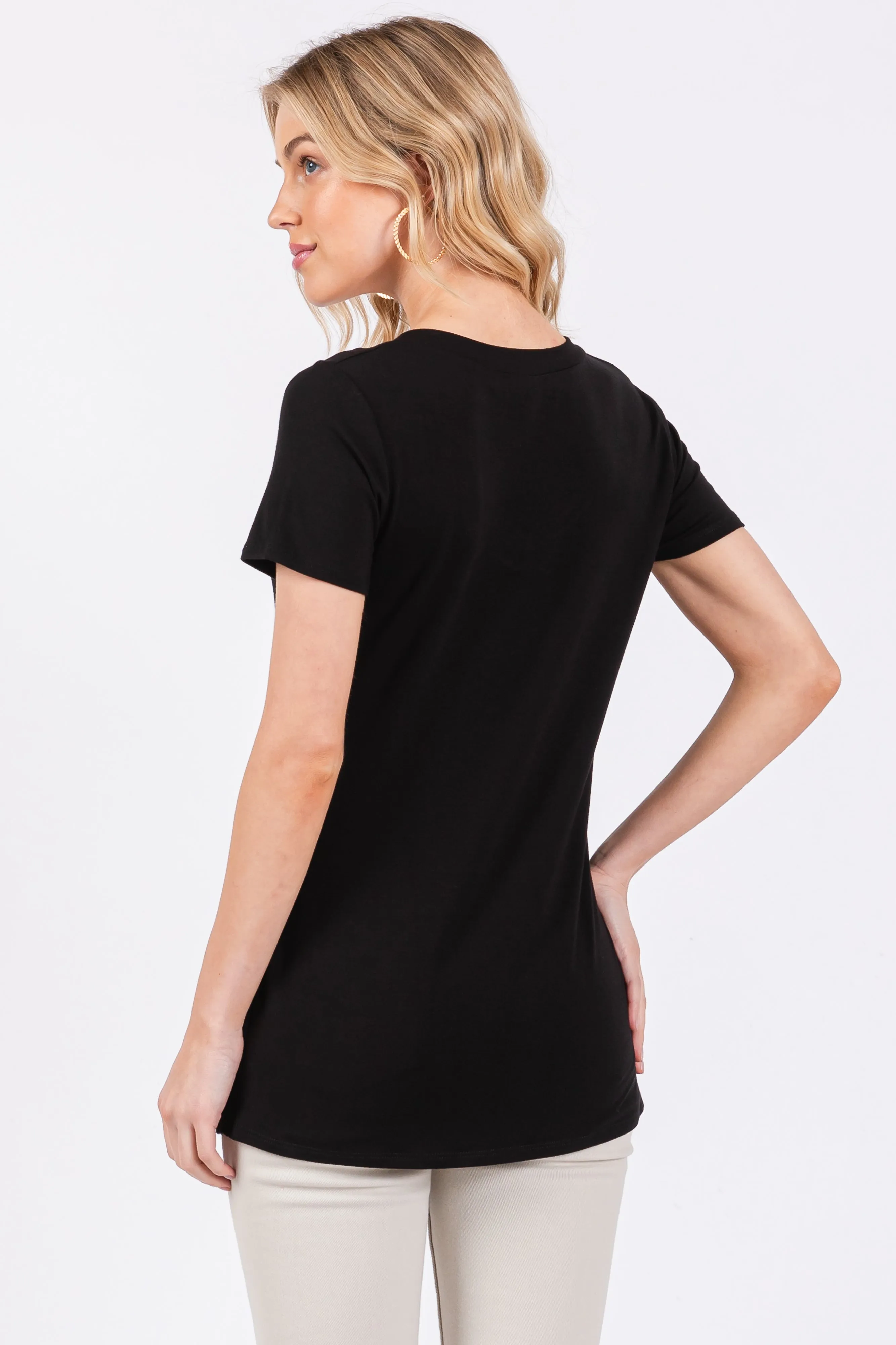 Black V-Neck Short Sleeve Top sold by Pinkblush product image thumbnail 3
